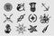 Nauitical icons set. Vintage marine signs collection with sailing elements. Sailor tattoo vector design.