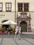 Naumburg, Germany - August, 06, 20019; Elderly tourists take pictures in the old square