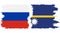 Nauru and Russia grunge flags connection vector