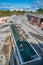 NAUTHOLSVIK, ICELAND - AUGUST 11, 2019:  Tourists enjoy beautiful geothermal baths along the sandy beach