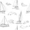 Nautica seamless pattern with ships, yachts, sea animals, dolphin and sea knots. Hand drawn elements for summer holidays