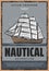 Nautical adventure retro poster with wooden ship