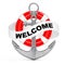 Nautical Anchor with Ribbon and Welcome Sign. 3d Rendering