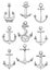 Nautical anchors with rope for marine theme design