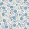 Nautical beach seamless pattern theme with multi seashells on sky blue background.