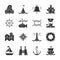 Nautical black silhouette icon set