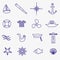 Nautical blue simple outline icons set