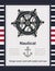 Nautical card template vector with marine rudder and rope