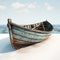 Nautical charm captured in vintage wooden rowboat against coastal backdrop