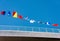 Nautical flags wave in the wind on board a cruise ship