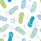 Nautical flip flops blue and green seamless pattern background