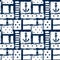 Nautical grunge geometric lattice, stripes, anchors and dots seamless pattern, vector