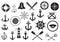 Nautical icon set with anchor, helm and rope