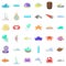 Nautical icons set, cartoon style