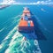 Nautical journey Container ship sails through the vast, open sea