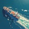 Nautical journey Container ship sails through the vast, open sea