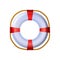 Nautical lifebuoy Striped red white glossy 3d, rounded plastic realistic toy. Modern icon ships equipment design. With rope for