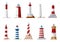 Nautical lighthouse and navigation beacon icons