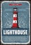 Nautical lighthouse on sea cliff vintage poster