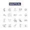 Nautical line vector icons and signs. Navigating, Boating, Marine, Sea, Tides, Cruise, Shore, Yacht outline vector