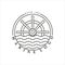 nautical logo line art vector minimalist simple template icon illustration design. ship steering wheel emblem with badge for