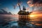 Nautical marvel offshore oil rig in sunset, symbolizing global power