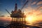 Nautical marvel offshore oil rig in sunset, symbolizing global power