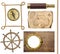 Nautical objects rope, map, compass, steering wheel and porthole 3d illustration