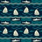 Nautical pattern with waves, sharks and sailboats