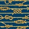 Nautical rope seamless tied fishnet background. marine knots and cordage pattern.