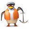 Nautical sailor penguin in life jacket and sailors cap holding an anchor, 3d illustration