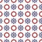Nautical seamless pattern with wheel and ring lifebuoy.