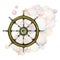 Nautical ship steering wheel with underwater bubbles watercolor illustration. Marine decorative travel element