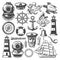 Nautical symbols and marine sailing vector icons