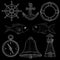 Nautical symbols. White chalk on blackboard
