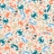 Nautical theme seamless pattern with crab variety on tan background.