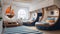 A nautical-themed children\\\'s bedroom with boat-shaped beds