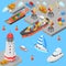 Nautical transport cargo shipping port flat 3d isometric vector