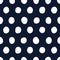 Nautical vector seamless pattern with classic white hand drawn polka dots on a dark navy blue background