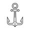 Nautical vessel anchor, ocean travel line icon