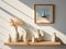 Nautical Wood Floating Shelf with Maritime Frames and a Lighthouse - AI Generated