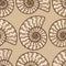 Nautilus cephalopods seamless pattern beige color. Sketch scratch board imitation.