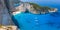 Navagio beach from Shipwreck cliff view in Zakynthos Zante is