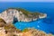 Navagio beach from Shipwreck cliff view in Zakynthos Zante is