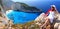 Navagio beach with Woman