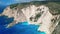 Navagio Beach, Zakynthos - Greece. Aerial drone view of famous Shipwreck Beach