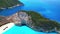 Navagio Beach, Zakynthos - Greece. Aerial drone view of famous Shipwreck Beach