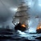 Naval battle in a stormy sea illustration, created with generative AI tools