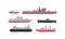 Naval Combat Ships Collection, Military Boat, Frigate, Battleship and Submarine Vector Illustration