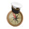 Naval Officer, Admiral, Navy Ship Captain Hat over Antique Vintage Brass Compass. 3d Rendering